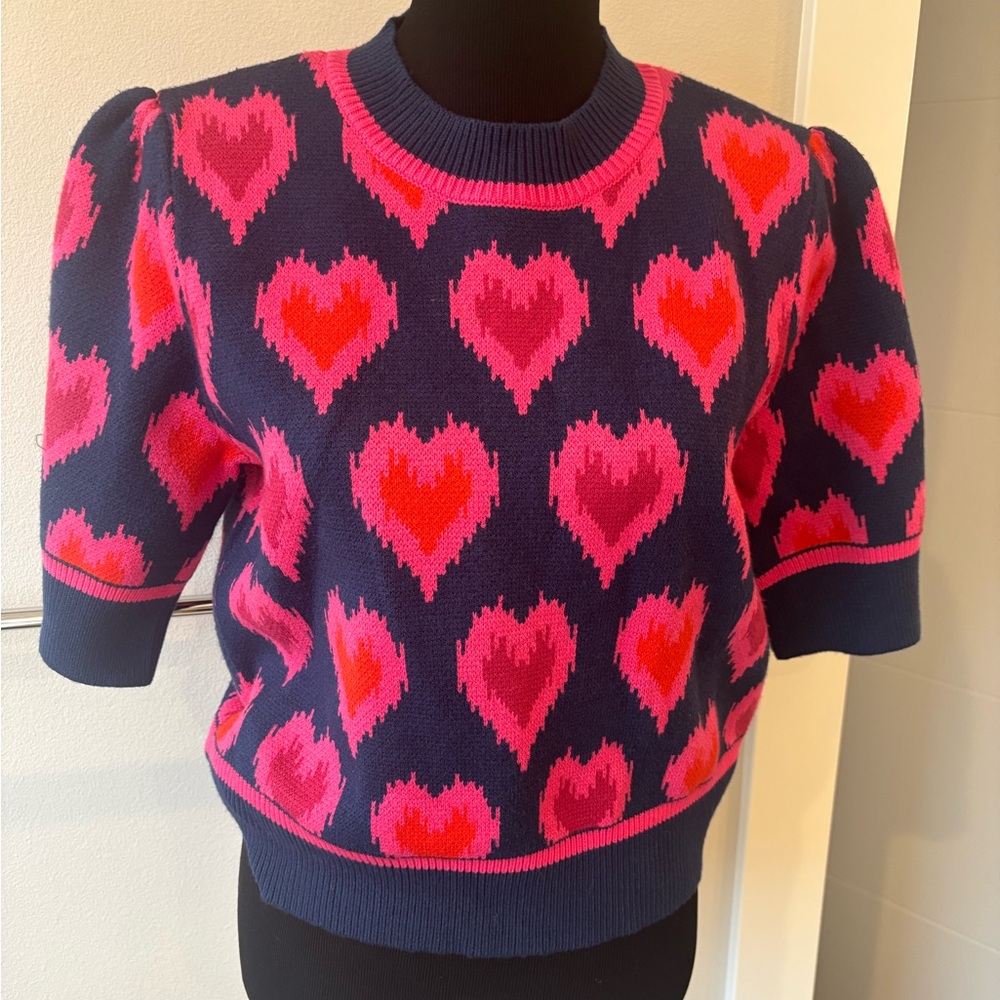 Navy and Pink Heart Pattern Sweater